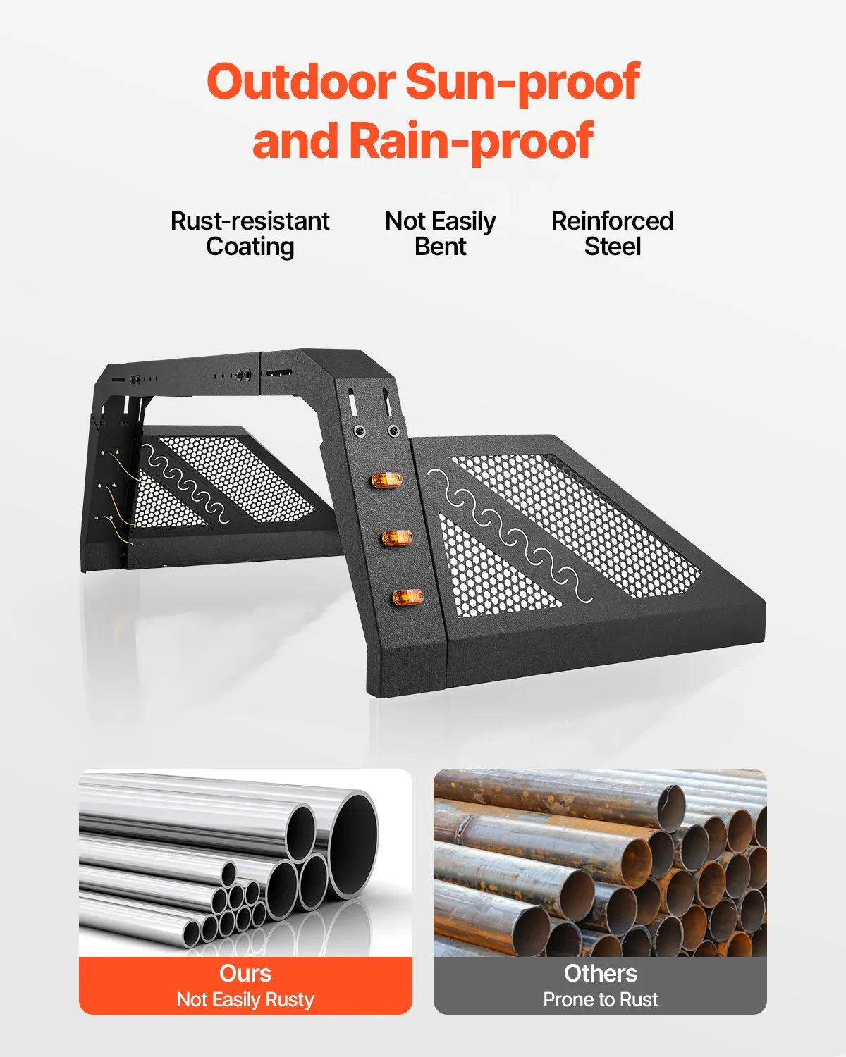 VEVOR Truck Bed Roll Bar Universal Chase Rack with Light for Full-Size Pickup