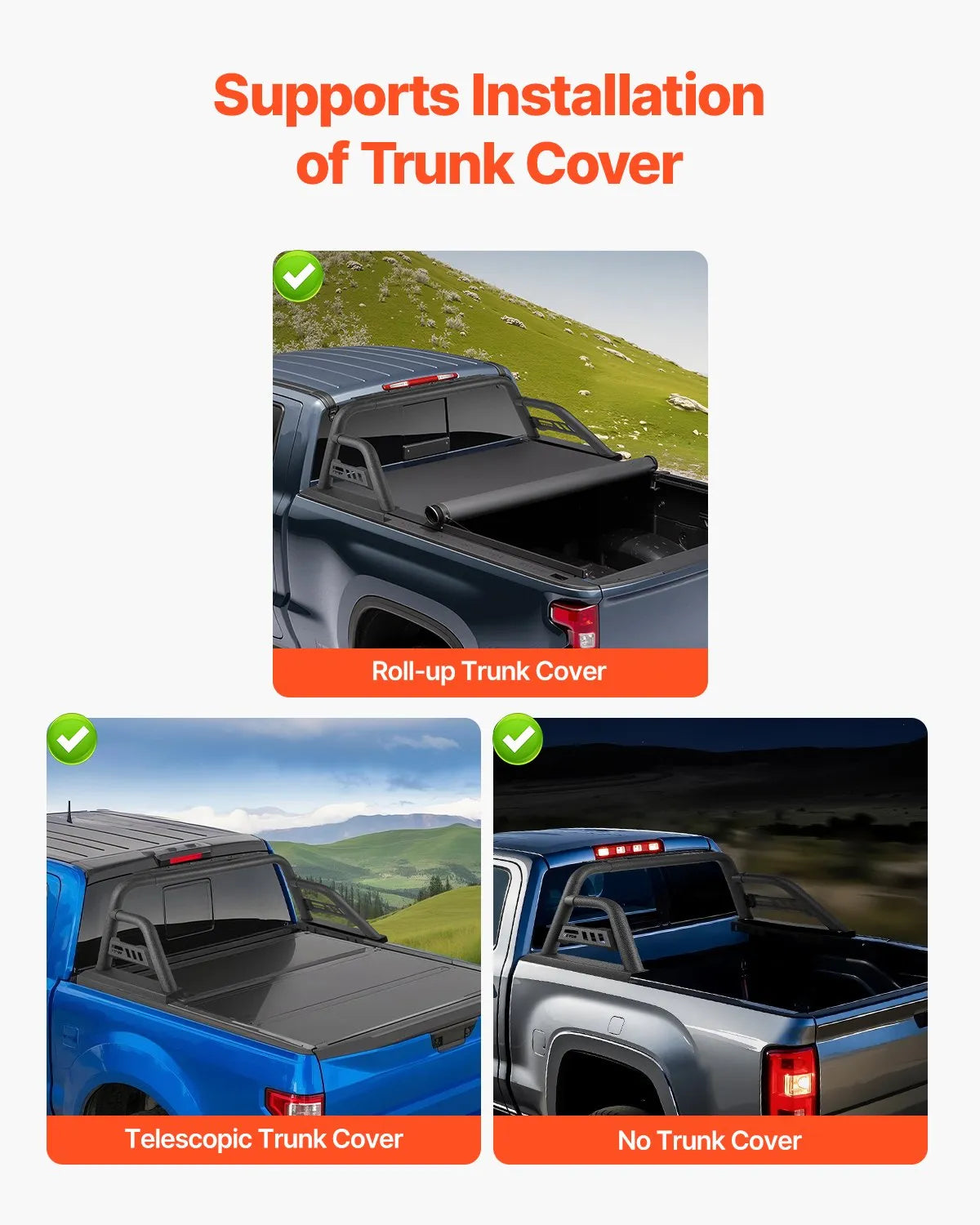 VEVOR Truck Bed Roll Bar Universal Chase Rack for Mid-Size Pickup Carbon Steel