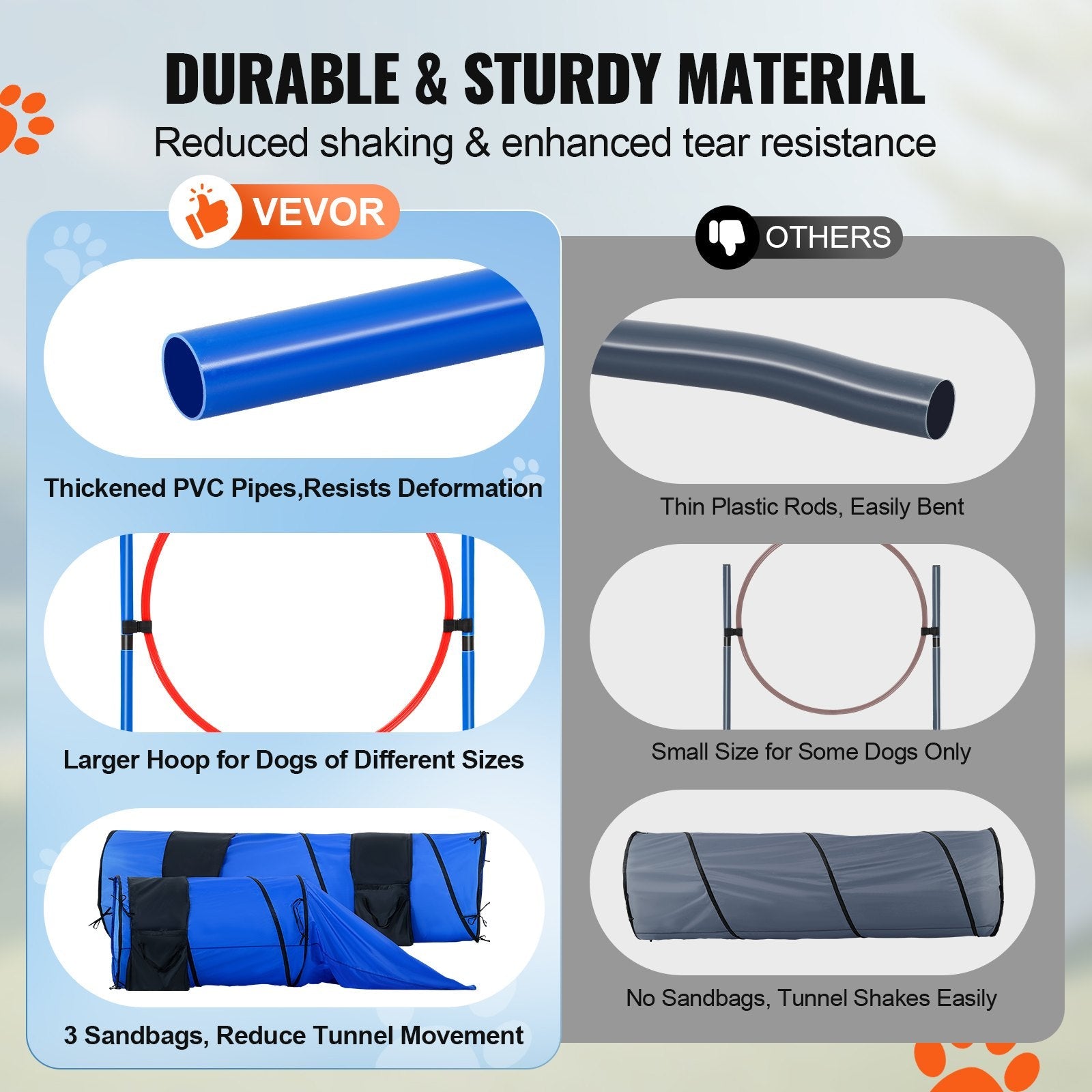 VEVOR Dog Agility Training Equipment 7 PCS Set w/ Hurdles 2 Tunnels Jump Ring 