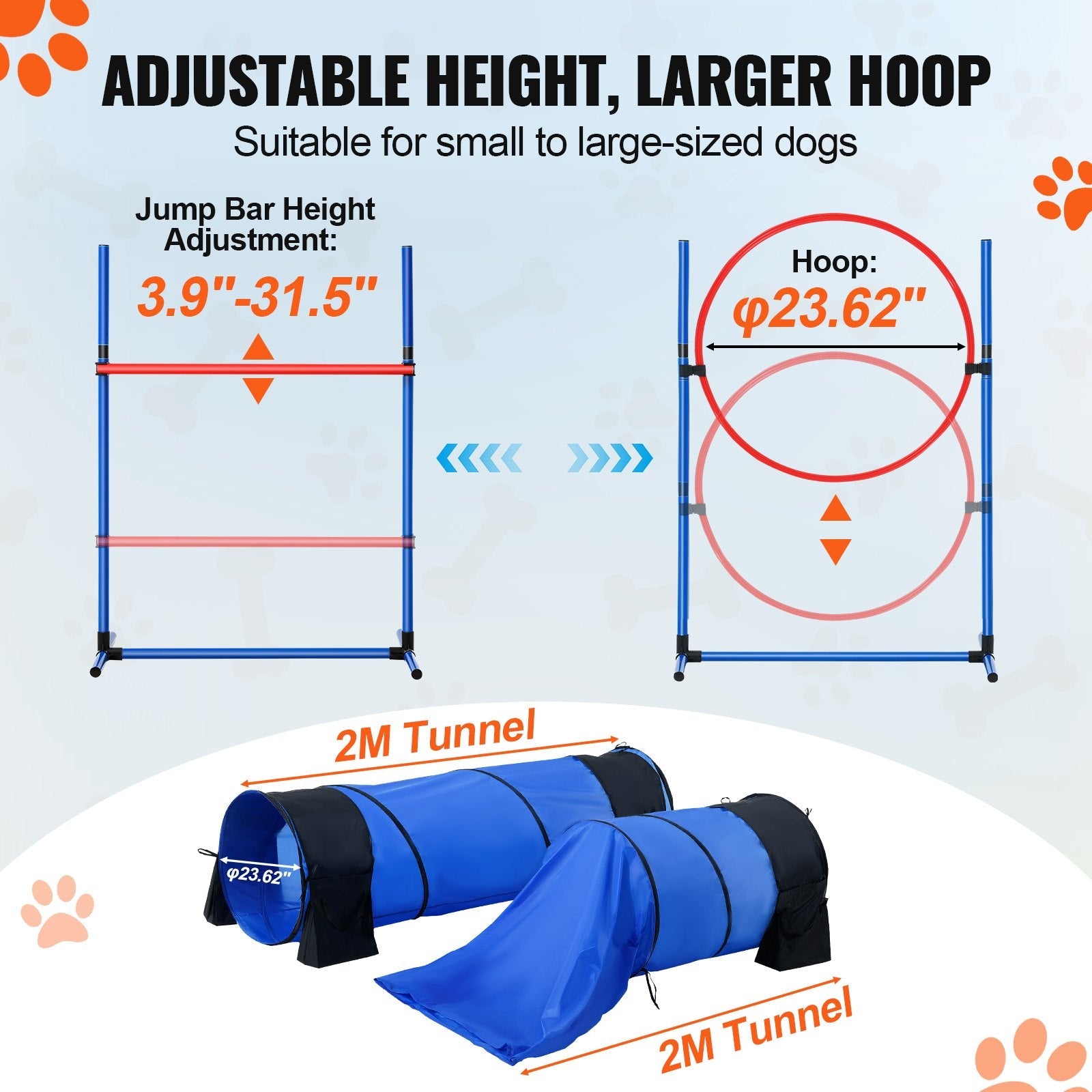 VEVOR Dog Agility Training Equipment 7 PCS Set w/ Hurdles 2 Tunnels Jump Ring 