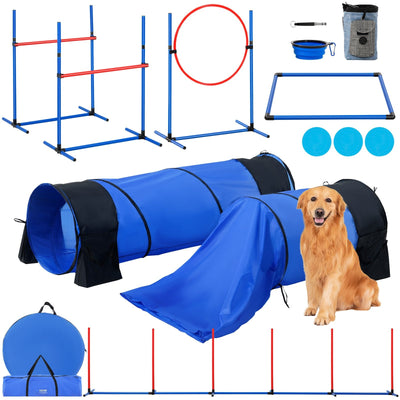 VEVOR Dog Agility Training Equipment 7 PCS Set w/ Hurdles 2 Tunnels Jump Ring 