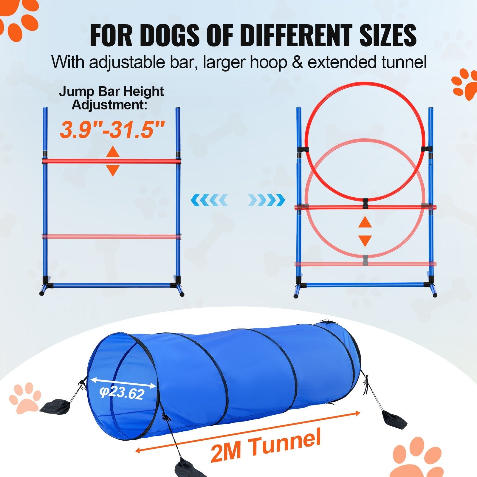 VEVOR Dog Agility Training Equipment 5 PCS Set with Hurdles Tunnel Jump Ring 