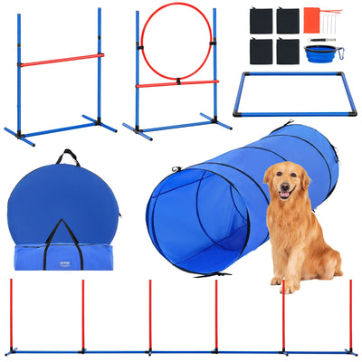 VEVOR Dog Agility Training Equipment 5 PCS Set with Hurdles Tunnel Jump Ring 