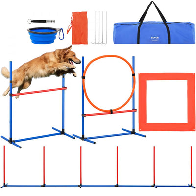 VEVOR Dog Agility Training Equipment 4 PCS Set with Hurdles Jump Ring Pause Box 