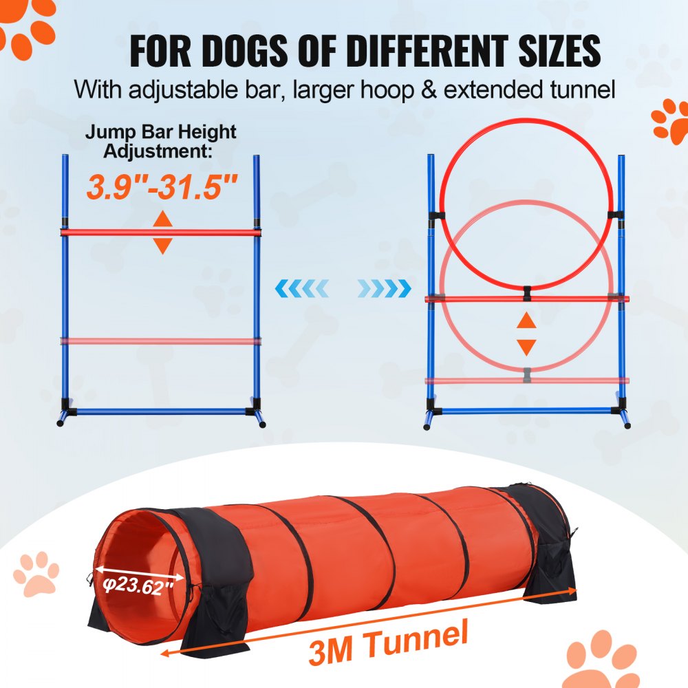 VEVOR Dog Agility Training Equipment 5 PCS Upgrade w/ Hurdles Extended Tunnel 