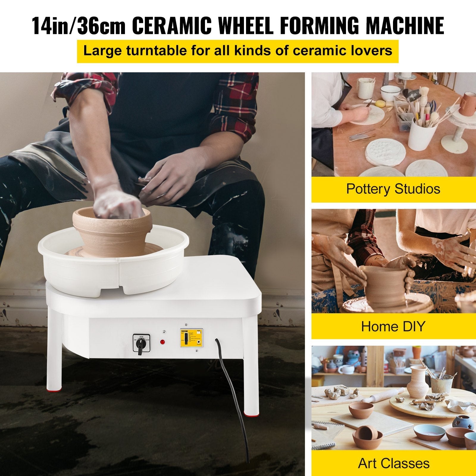 VEVOR Pottery Wheel 36cm Pottery Forming Machine with Foot Pedal Pottery Wheel for Adults 450W Electric Pottery Wheel for DIY Clay Art Craft 