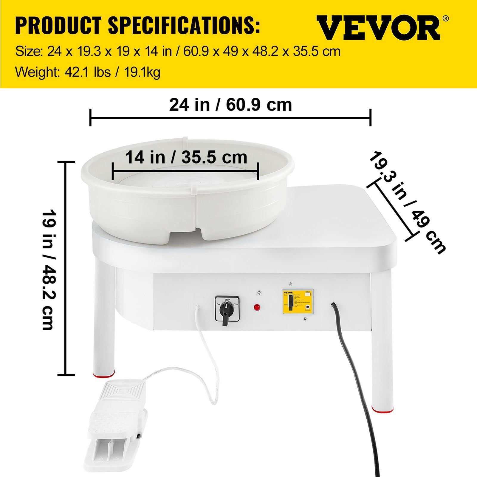 VEVOR Pottery Wheel 36cm Pottery Forming Machine with Foot Pedal Pottery Wheel for Adults 450W Electric Pottery Wheel for DIY Clay Art Craft 