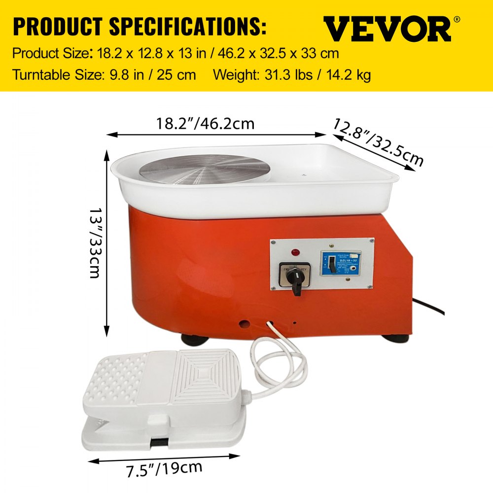 VEVOR Pottery Wheel 25cm Pottery Forming Machine with Sculpting Set Adjustable Feet Ceramic Pottery Wheel 280W Art Craft DIY Clay Tool for Ceramic Work Ceramics Clay 