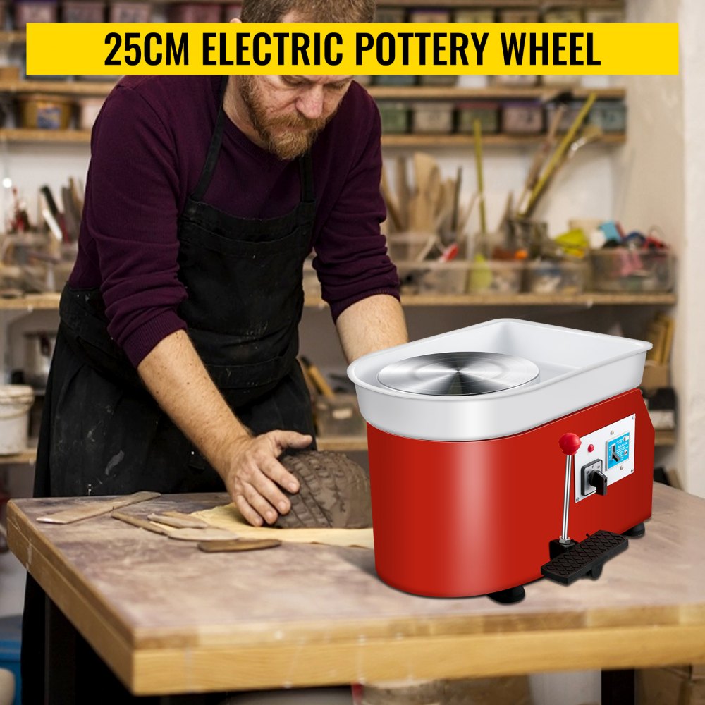 VEVOR Pottery Wheel 25cm Pottery Forming Machine with Sculpting Set Adjustable Ceramic Pottery Wheel 280W with Foot Pedal Art Craft DIY Clay Tool for Ceramic Work Ceramics Clay 