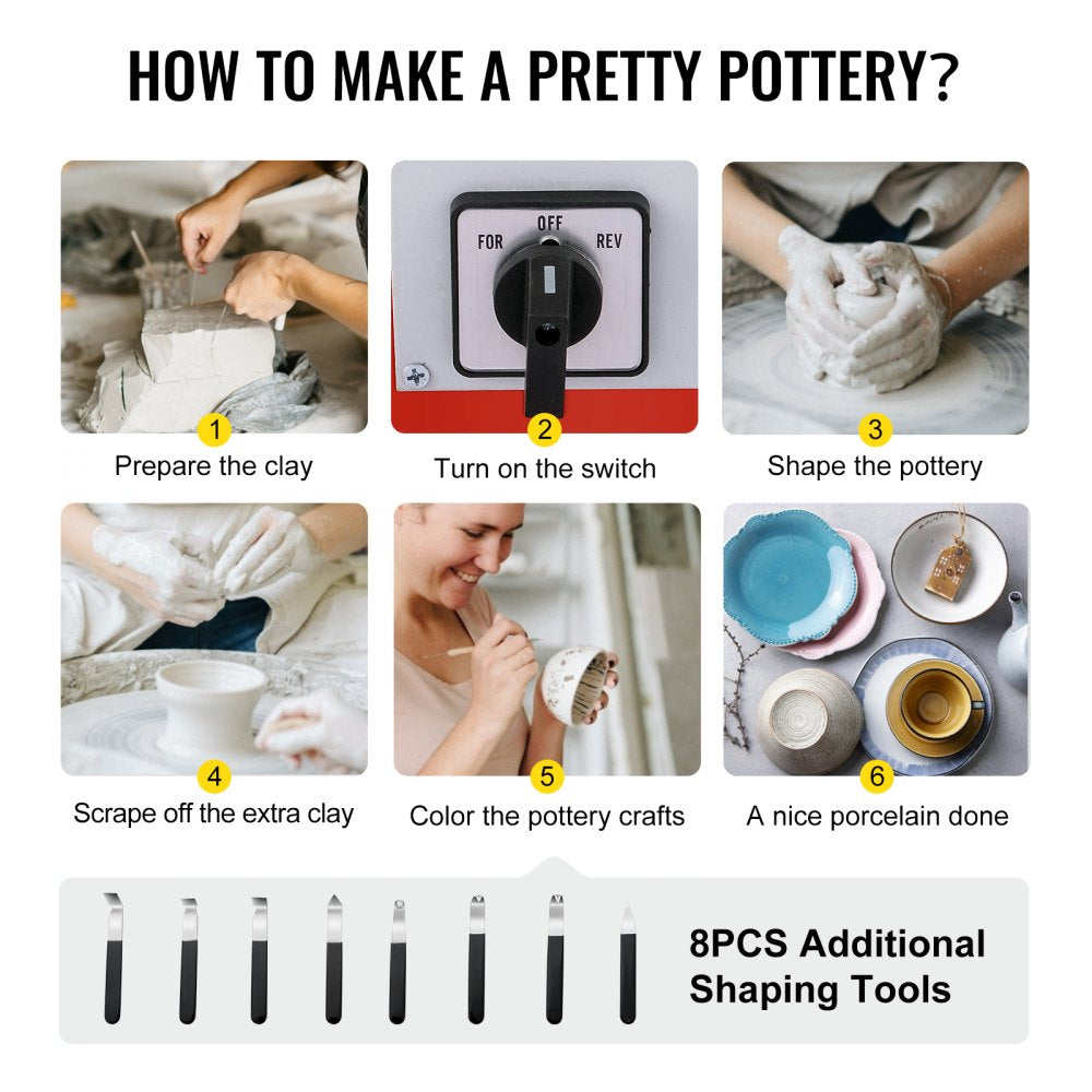 VEVOR Pottery Wheel 25cm Pottery Forming Machine with Sculpting Set Adjustable Ceramic Pottery Wheel 280W with Foot Pedal Art Craft DIY Clay Tool for Ceramic Work Ceramics Clay 