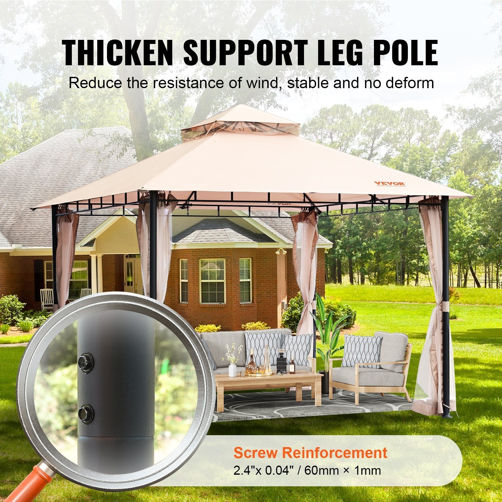VEVOR Patio Gazebo for 6-8 Person, 10 x 10 FT Backyard Gazebo, with Mosquito Netting, Metal Frame, and PU Coated 180G Polyester, Outdoor Canopy Shelter for Patio, Lawn, Backyard, Deck, Garden 