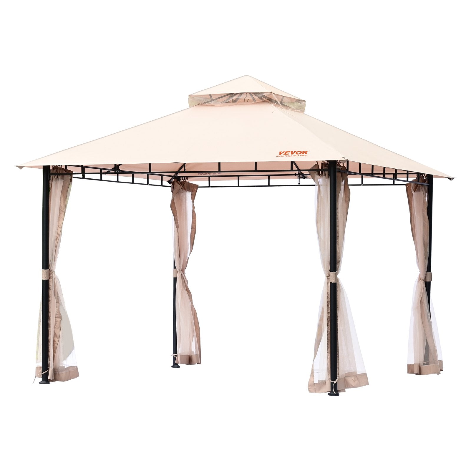 VEVOR Patio Gazebo for 6-8 Person, 10 x 10 FT Backyard Gazebo, with Mosquito Netting, Metal Frame, and PU Coated 180G Polyester, Outdoor Canopy Shelter for Patio, Lawn, Backyard, Deck, Garden 