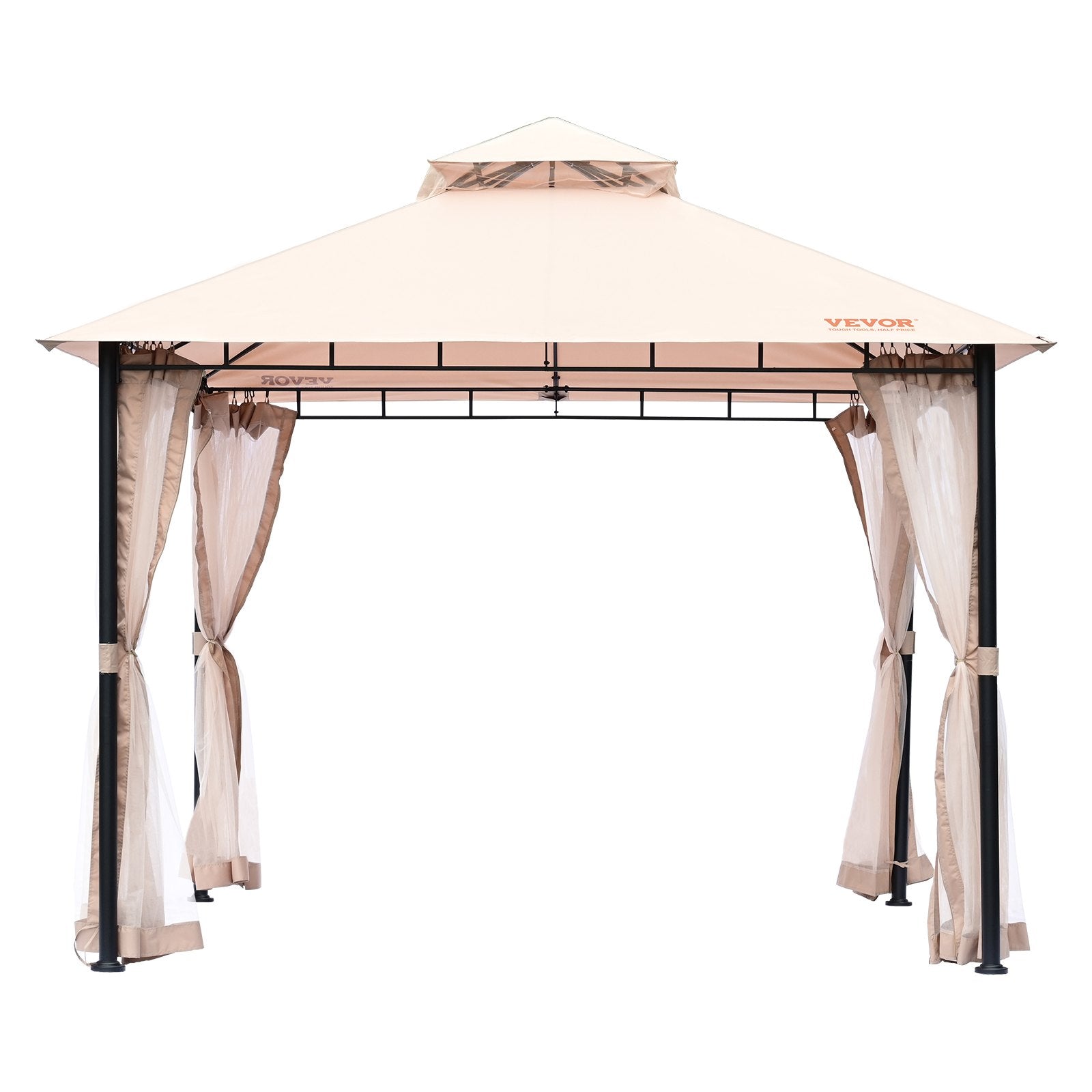 VEVOR Patio Gazebo for 6-8 Person, 10 x 10 FT Backyard Gazebo, with Mosquito Netting, Metal Frame, and PU Coated 180G Polyester, Outdoor Canopy Shelter for Patio, Lawn, Backyard, Deck, Garden 