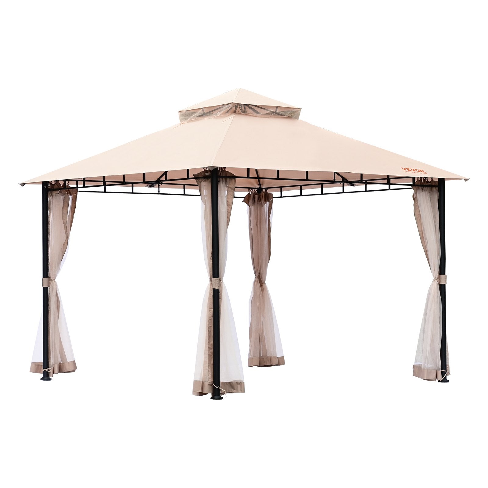 VEVOR Patio Gazebo for 6-8 Person, 10 x 10 FT Backyard Gazebo, with Mosquito Netting, Metal Frame, and PU Coated 180G Polyester, Outdoor Canopy Shelter for Patio, Lawn, Backyard, Deck, Garden 