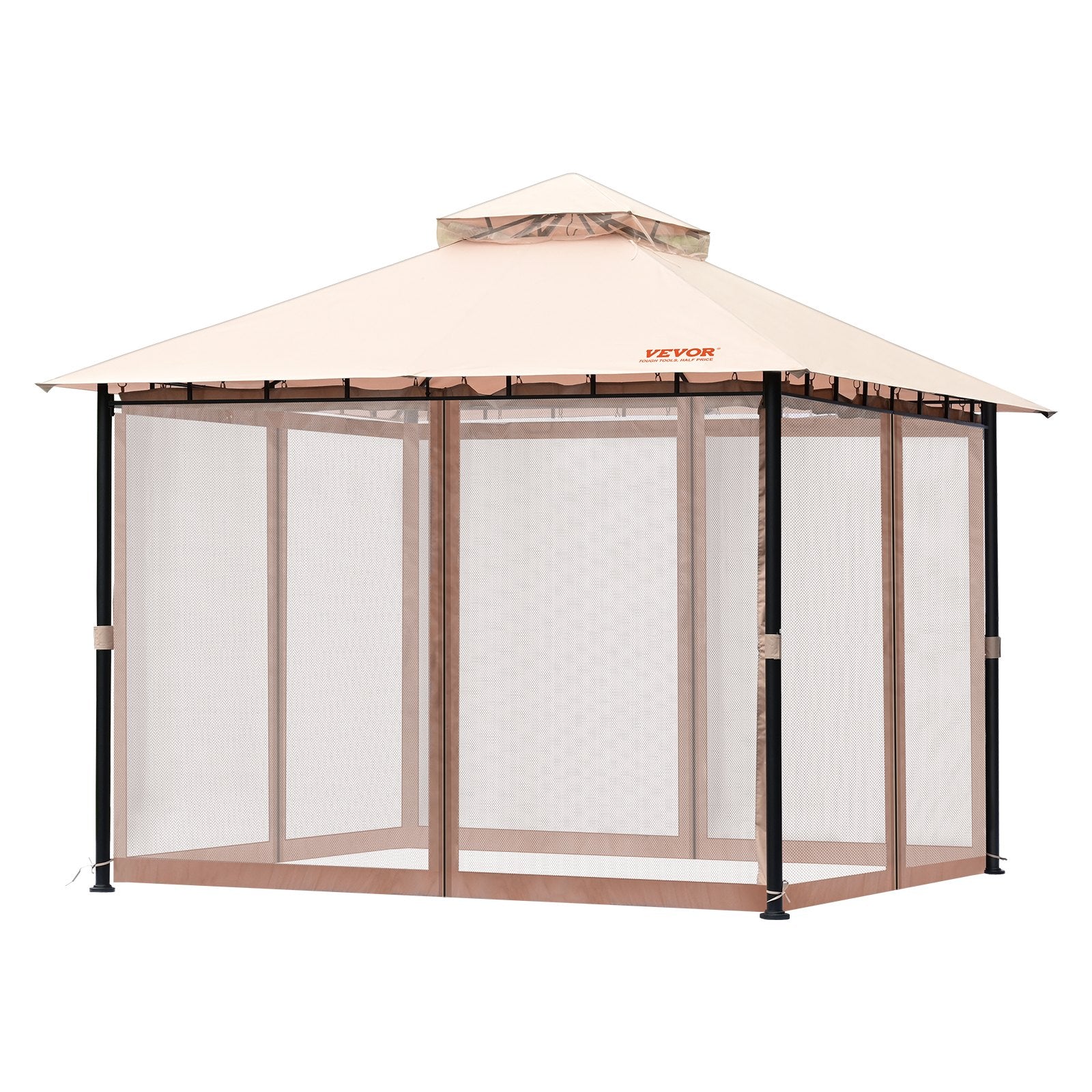 VEVOR Patio Gazebo for 6-8 Person, 10 x 10 FT Backyard Gazebo, with Mosquito Netting, Metal Frame, and PU Coated 180G Polyester, Outdoor Canopy Shelter for Patio, Lawn, Backyard, Deck, Garden 