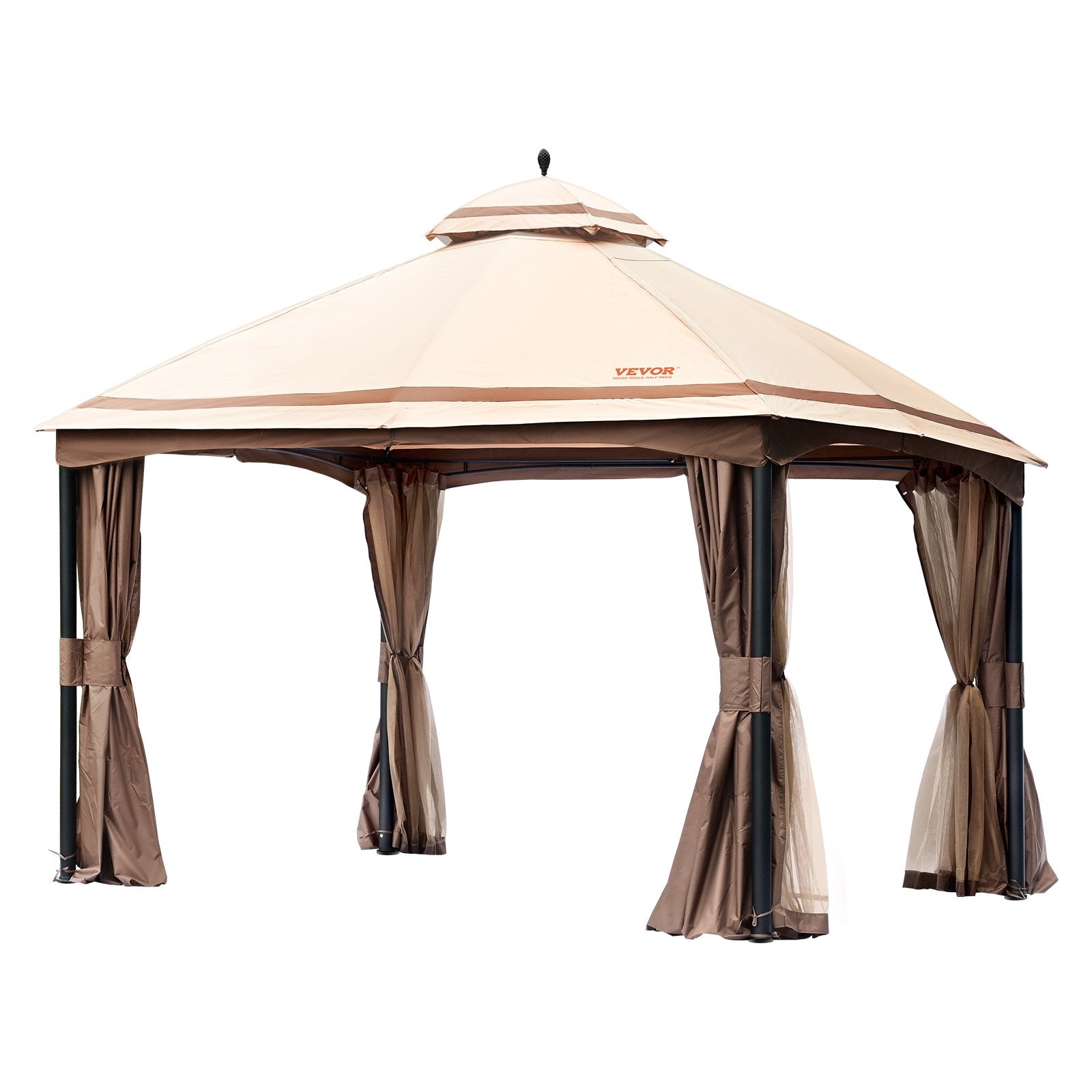 VEVOR Patio Gazebo for 10-12 Person, 10 x 13 FT Backyard Gazebo, with Mosquito Netting, Metal Frame, and PU Coated 180G Polyester, Outdoor Canopy Shelter for Patio, Backyard, Lawn, Garden, Deck 