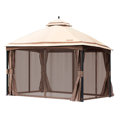 VEVOR Patio Gazebo for 10-12 Person, 10 x 13 FT Backyard Gazebo, with Mosquito Netting, Metal Frame, and PU Coated 180G Polyester, Outdoor Canopy Shelter for Patio, Backyard, Lawn, Garden, Deck 