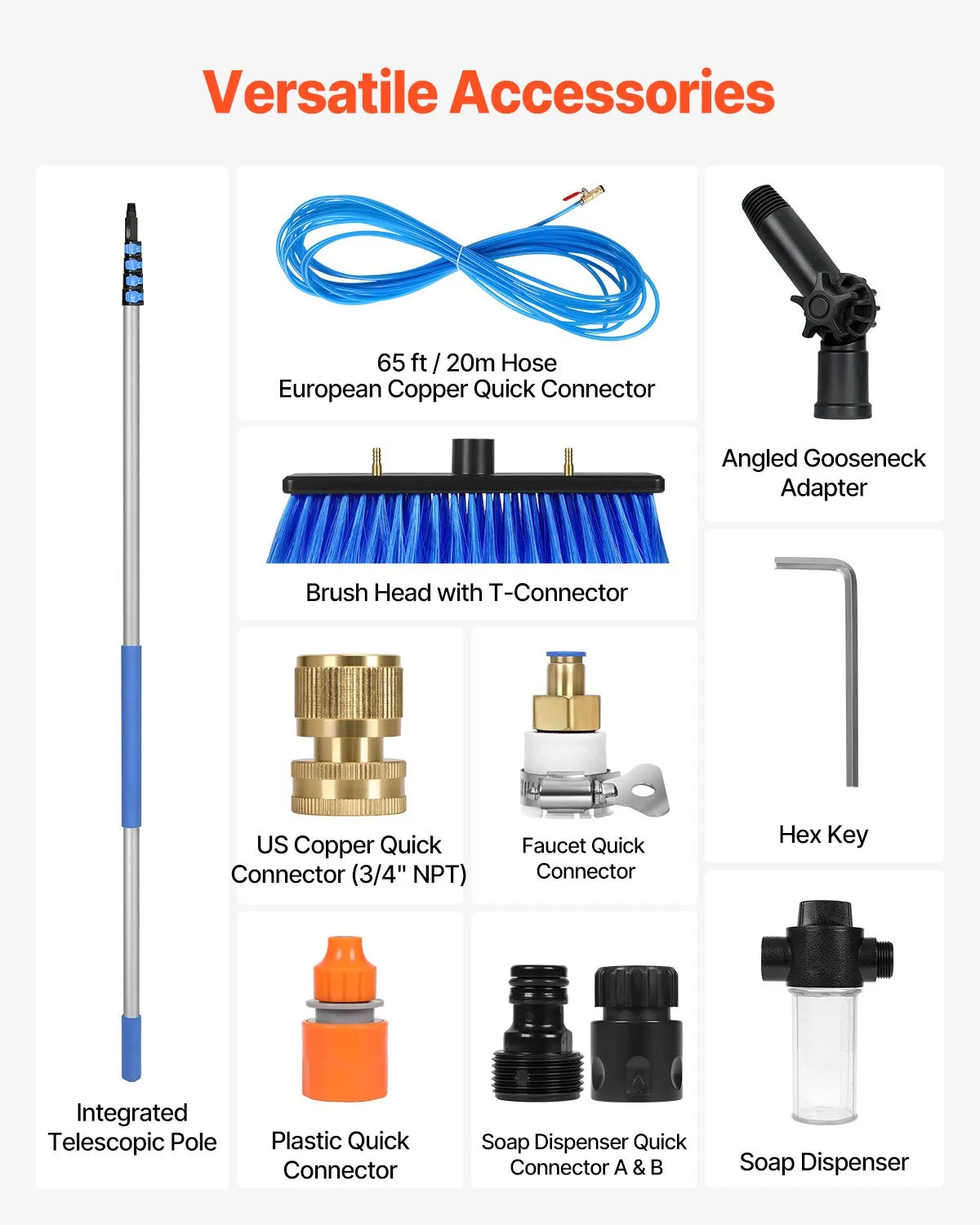 VEVOR Water Fed Pole Kit 30FT Solar Panel Cleaning Pole with Extendable Handle