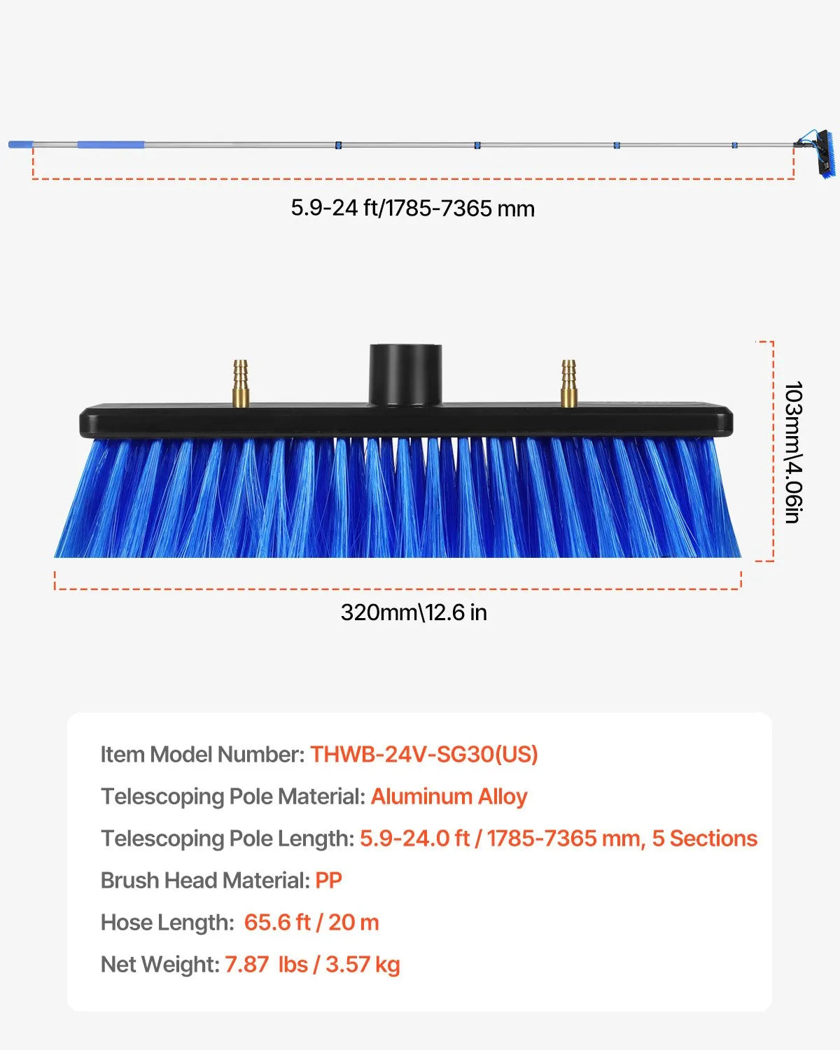 VEVOR Water Fed Pole Kit 24FT Solar Panel Cleaning Pole with Extendable Handle