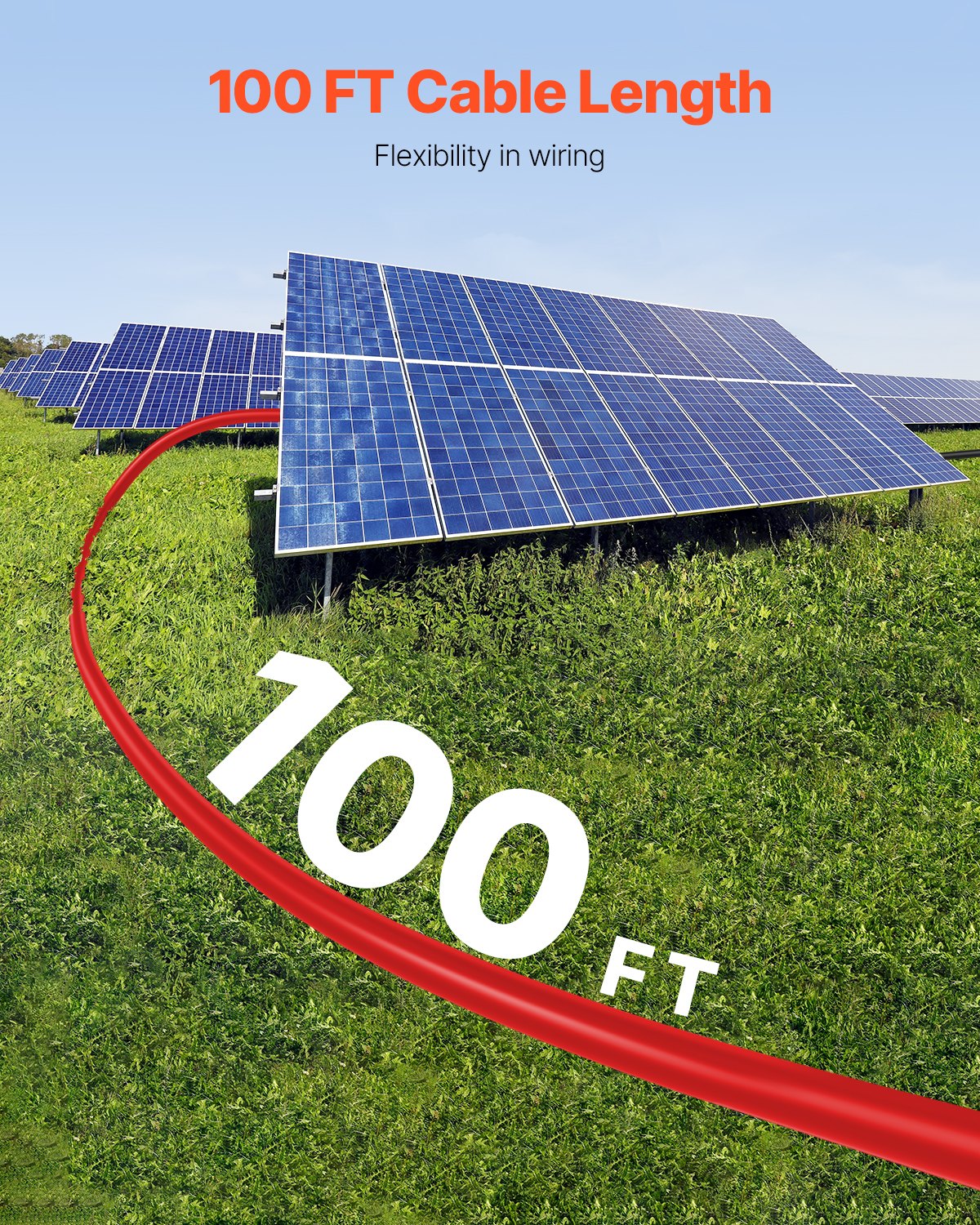 VEVOR 100FT Solar Panel Extension Cable 10AWG Waterproof PV 6mm² Cable Red 