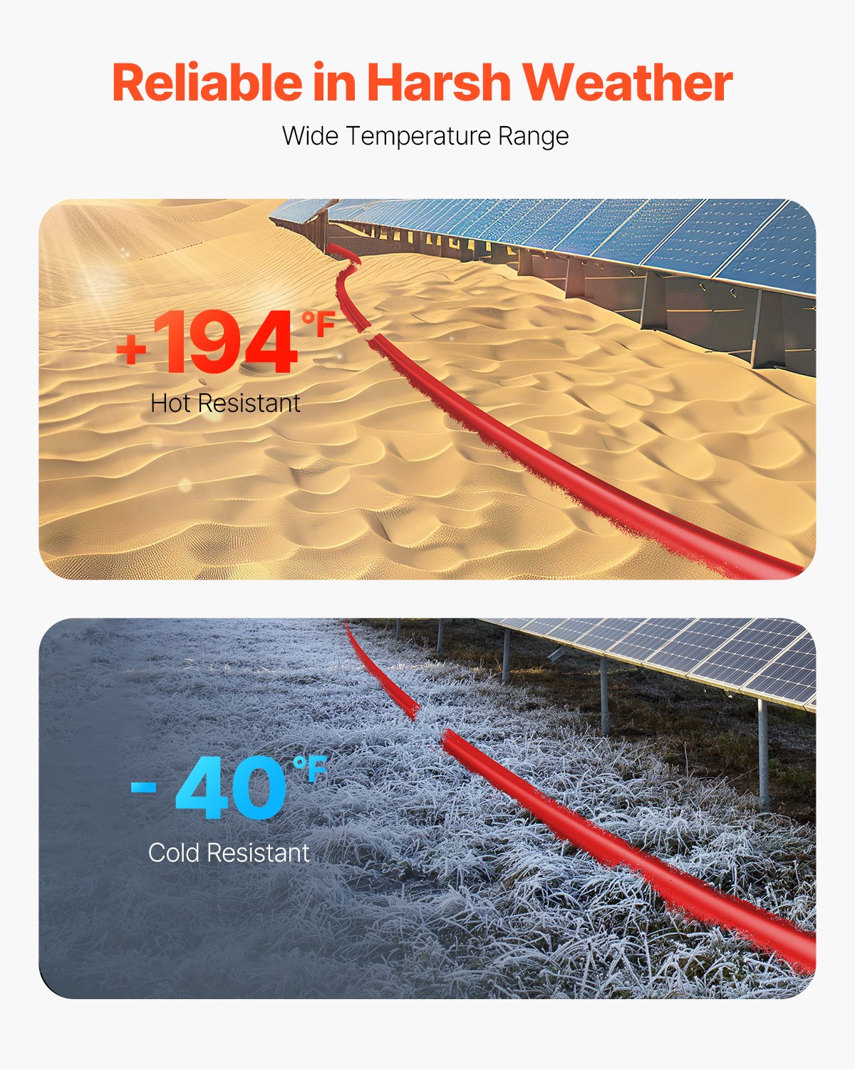 VEVOR 100FT Solar Panel Extension Cable 10AWG Waterproof PV 6mm² Cable Red 