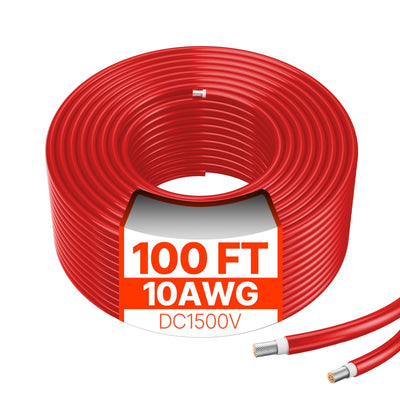 VEVOR 100FT Solar Panel Extension Cable 10AWG Waterproof PV 6mm² Cable Red 