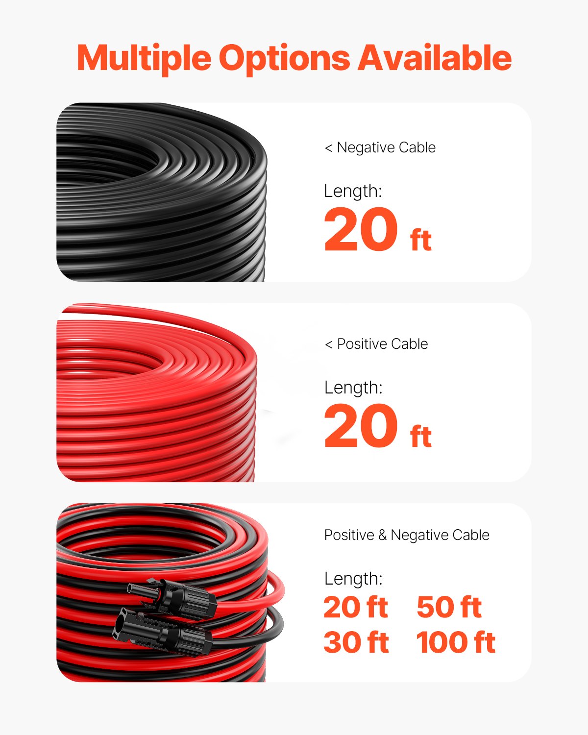 VEVOR 20FT Solar Panel Extension Wire with Female & Male Connectors 10AWG 1 Pair 