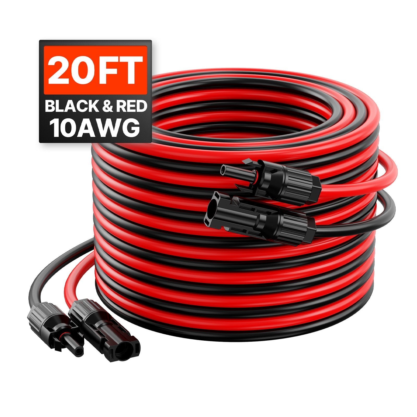 VEVOR 20FT Solar Panel Extension Wire with Female & Male Connectors 10AWG 1 Pair 