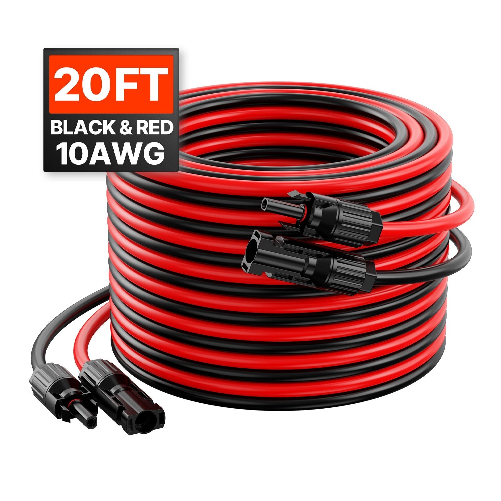 VEVOR 20FT Solar Panel Extension Wire with Female & Male Connectors 10AWG 1 Pair 