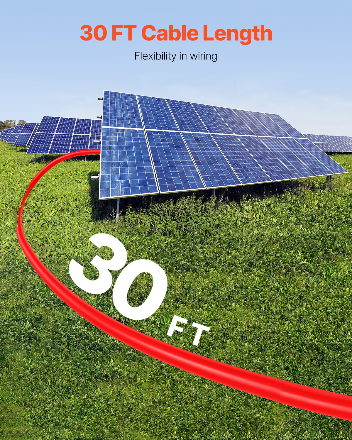 VEVOR 30FT Solar Panel Extension Wire with Female & Male Connectors 10AWG 1 Pair 
