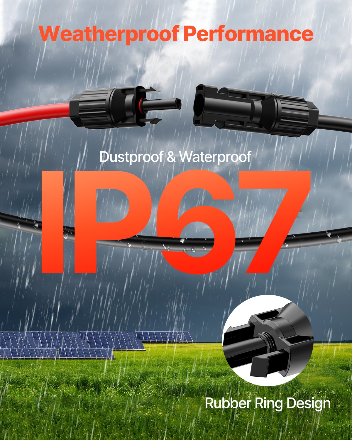 VEVOR 30FT Solar Panel Extension Wire with Female & Male Connectors 10AWG 1 Pair 