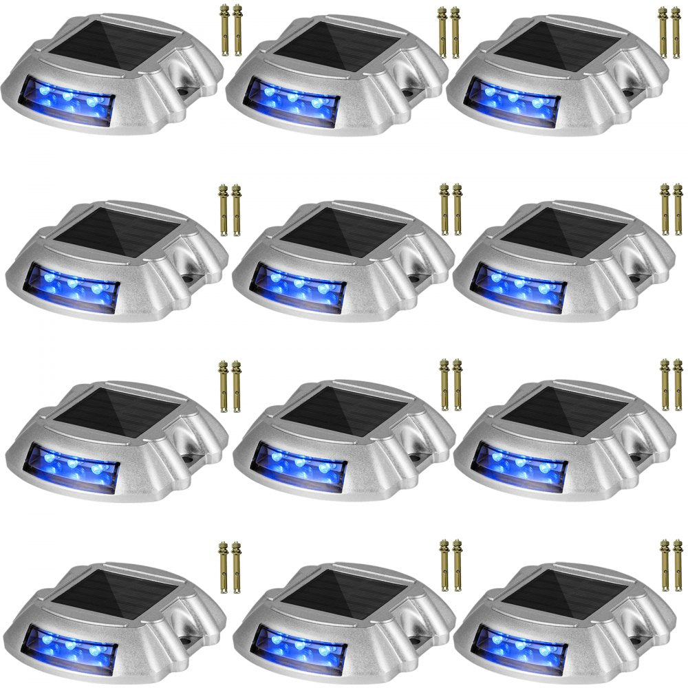 VEVOR Driveway Lights 12-Pack Solar Driveway Lights Bright Blue Solar Deck Lights Outdoor Waterproof Wireless Dock Lights 6 LEDs for Deck Dock Driveway Path Warning Garden Walkway Sidewalk Steps 