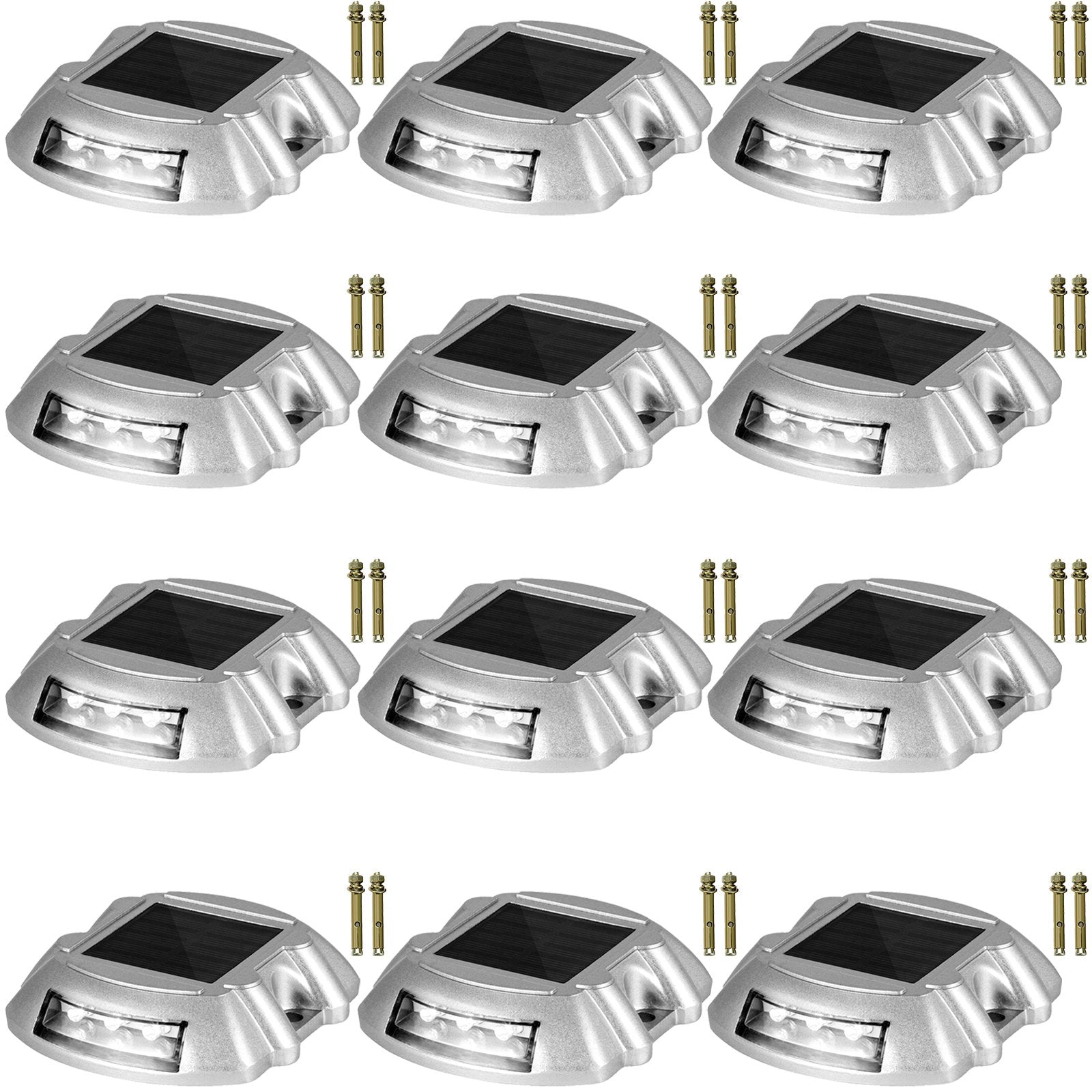 VEVOR Driveway Lights 12-Pack Solar Driveway Lights Bright White with Screws Solar Deck Lights Outdoor Waterproof Wireless Dock Lights 6 LEDs for Path Warning Garden Walkway Sidewalk Steps 