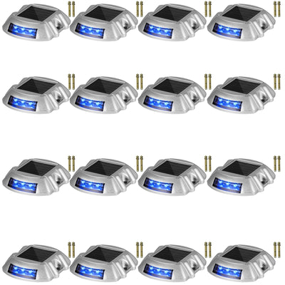 VEVOR Driveway Lights 16-Pack, Solar Driveway Lights with Switch Button, Solar Deck Lights Waterproof, Wireless Dock Lights 6 LEDs for Path Warning Garden Walkway Sidewalk Steps, LED Bright Blue 