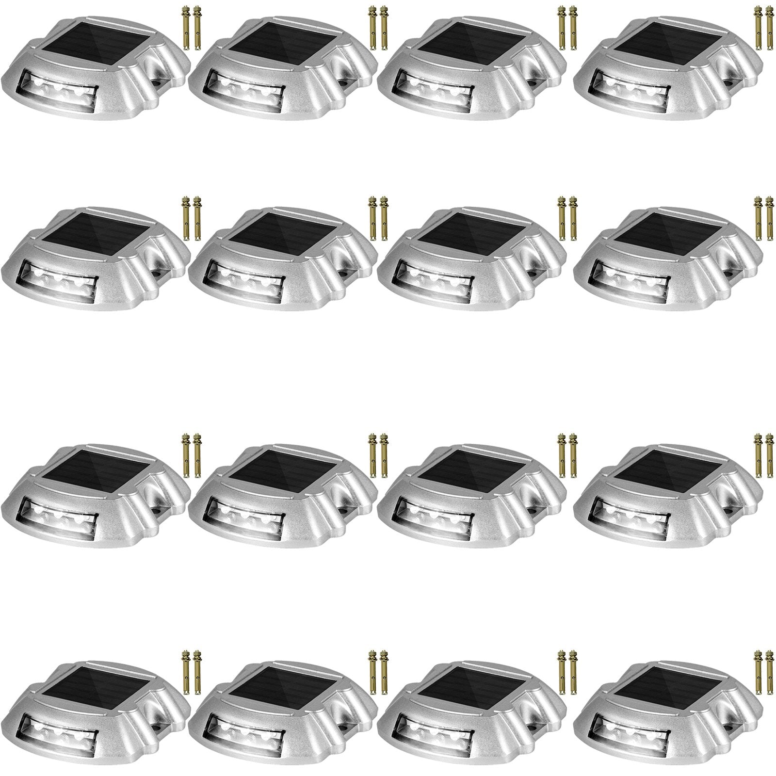 VEVOR Driveway Lights 16-Pack, Solar Driveway Lights with Switch Button, Solar Deck Lights Waterproof, Wireless Dock Lights 6 LEDs for Path Warning Garden Walkway Sidewalk Steps, LED Bright White 