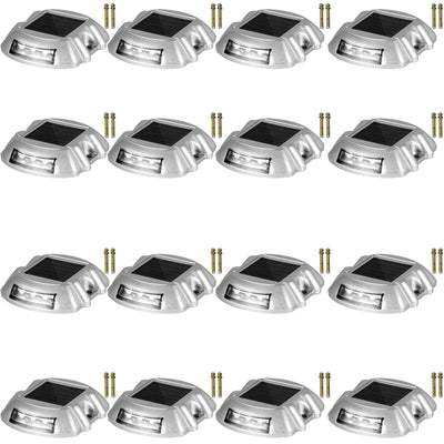 VEVOR Driveway Lights 16-Pack, Solar Driveway Lights with Switch Button, Solar Deck Lights Waterproof, Wireless Dock Lights 6 LEDs for Path Warning Garden Walkway Sidewalk Steps, LED Bright White 