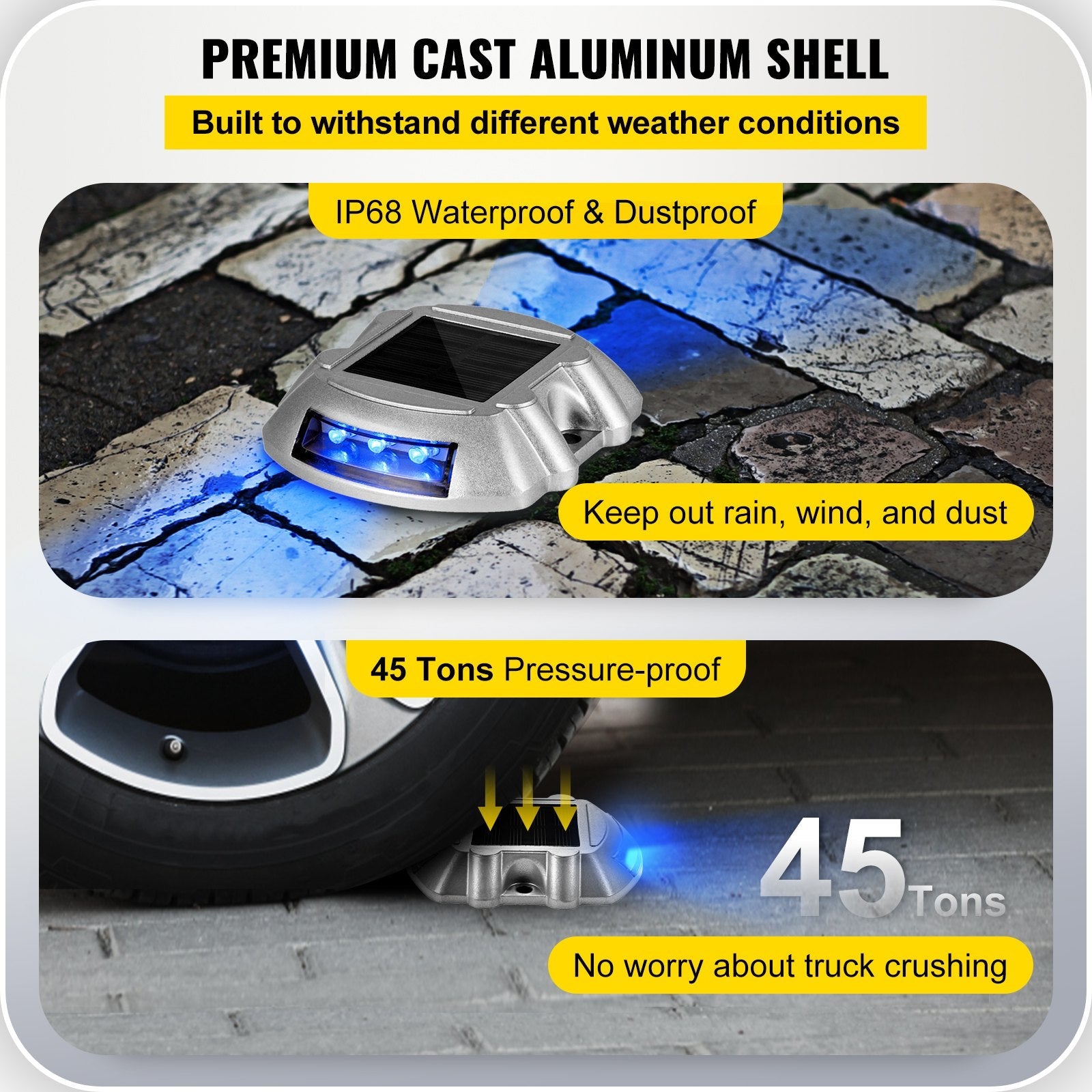 VEVOR Driveway Lights 24-Pack, Solar Driveway Lights with Switch Button, Solar Deck Lights Waterproof, Wireless Dock Lights 6 LEDs for Path Warning Garden Walkway Sidewalk Steps, LED Bright Blue 