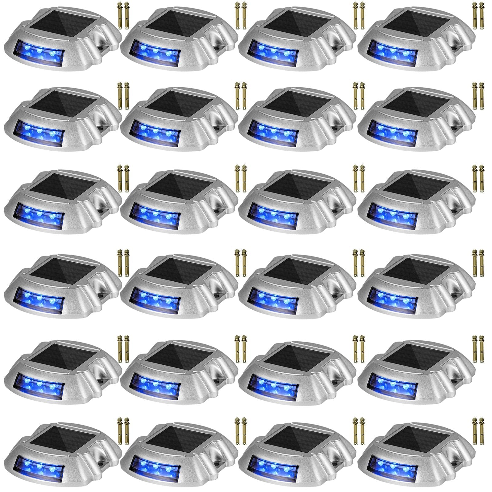 VEVOR Driveway Lights 24-Pack, Solar Driveway Lights with Switch Button, Solar Deck Lights Waterproof, Wireless Dock Lights 6 LEDs for Path Warning Garden Walkway Sidewalk Steps, LED Bright Blue 