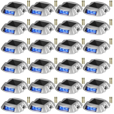 VEVOR Driveway Lights 24-Pack, Solar Driveway Lights with Switch Button, Solar Deck Lights Waterproof, Wireless Dock Lights 6 LEDs for Path Warning Garden Walkway Sidewalk Steps, LED Bright Blue 