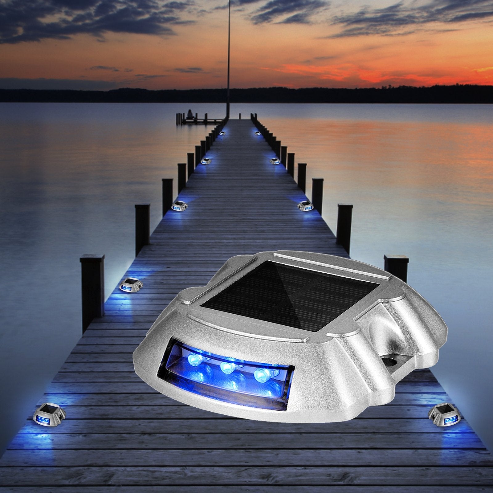 VEVOR Driveway Lights 4-Pack, Solar Driveway Lights with Switch Button, Solar Deck Lights Waterproof, Wireless Dock Lights 6 LEDs for Path Warning Garden Walkway Sidewalk Steps, LED Bright Blue 