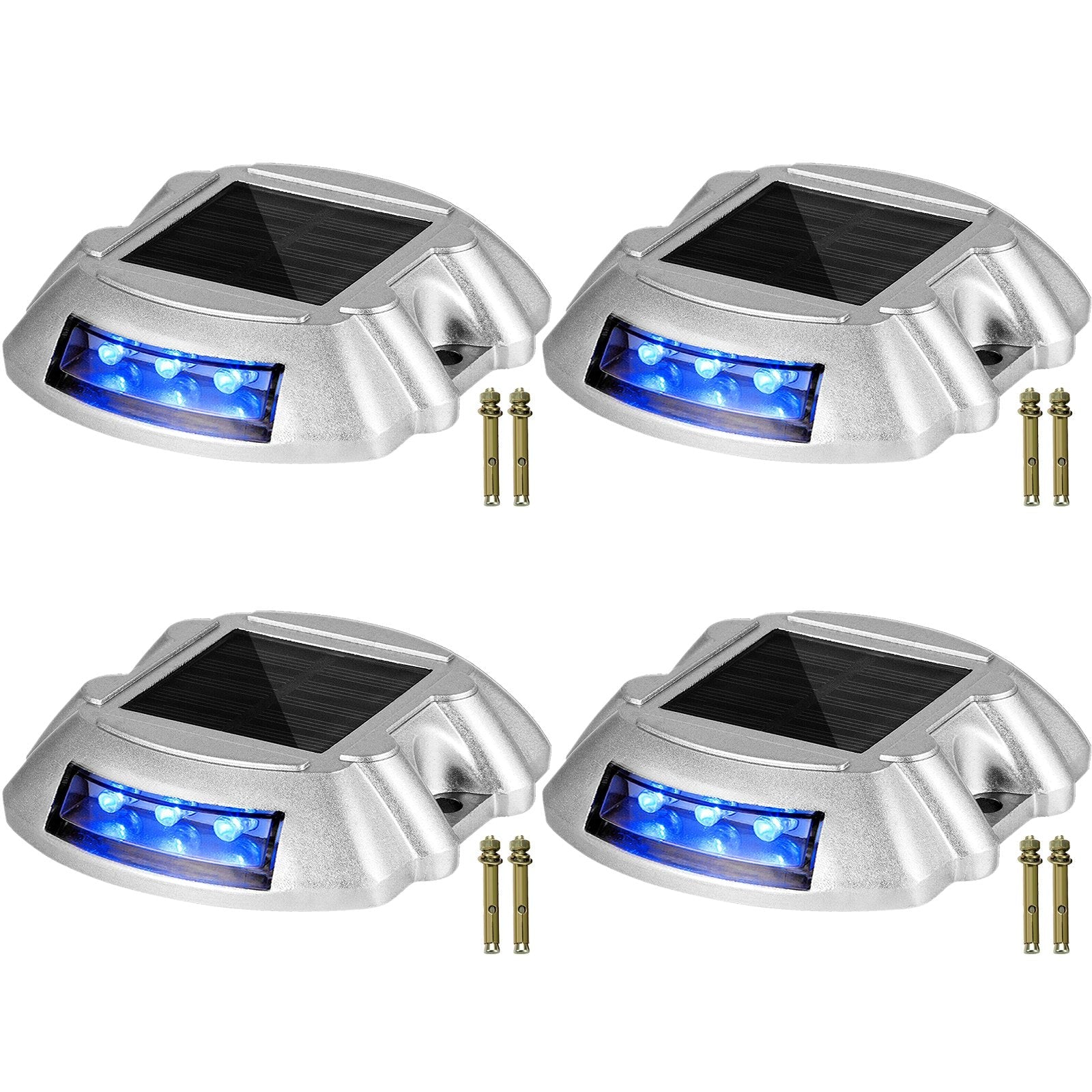 VEVOR Driveway Lights 4-Pack, Solar Driveway Lights with Switch Button, Solar Deck Lights Waterproof, Wireless Dock Lights 6 LEDs for Path Warning Garden Walkway Sidewalk Steps, LED Bright Blue 