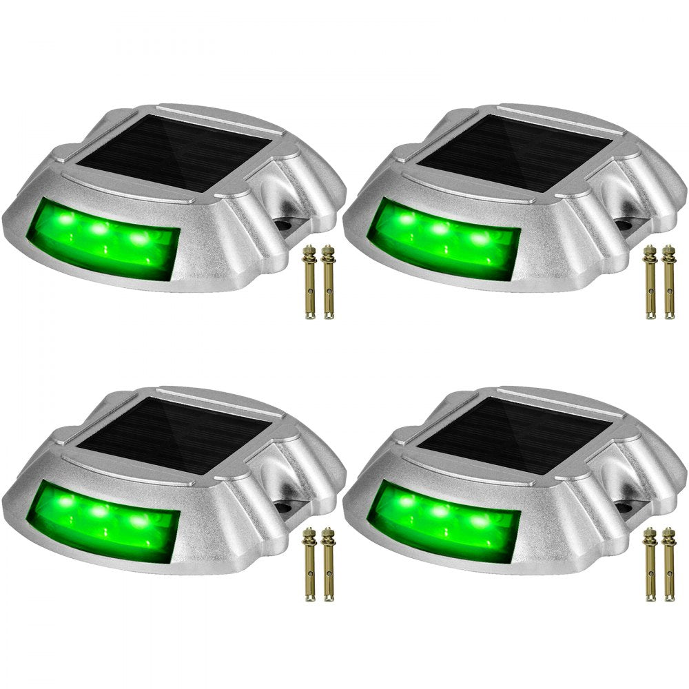Vevor Driveway Lights, 4-Pack Solar Driveway Lights with Switch Button, Solar Deck Lights Waterproof, Wireless Dock Lights 6 LEDs for Path Warning Garden Walkway Sidewalk Steps, LED Bright Green 