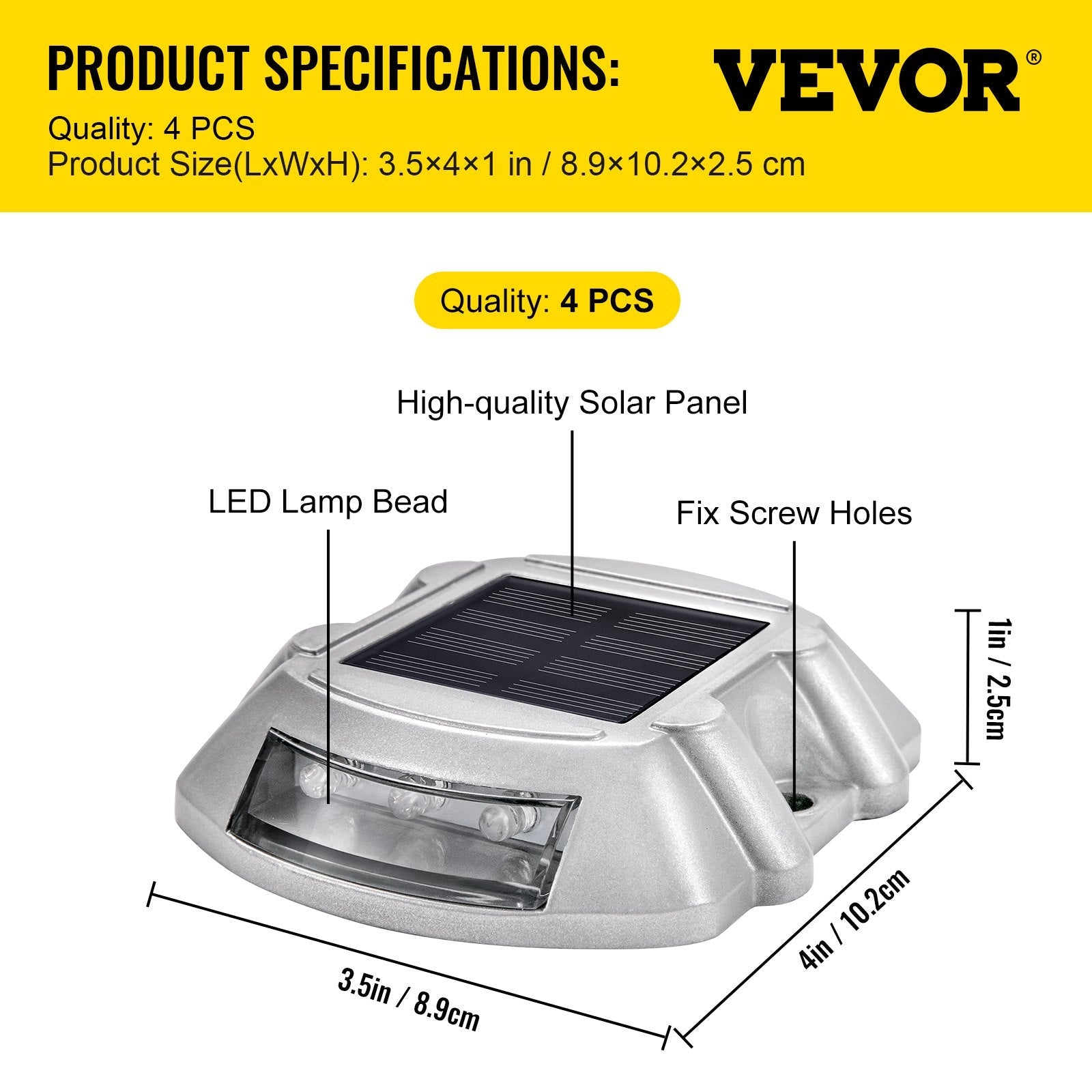 VEVOR Driveway Lights 4-Pack Solar Driveway Lights Bright White with Screw Solar Deck Lights Outdoor Waterproof Wireless Dock Lights 6 LEDs for Path Warning Garden Walkway Sidewalk Steps 