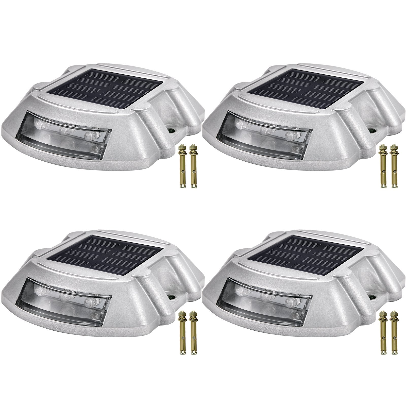 VEVOR Driveway Lights 4-Pack Solar Driveway Lights Bright White with Screw Solar Deck Lights Outdoor Waterproof Wireless Dock Lights 6 LEDs for Path Warning Garden Walkway Sidewalk Steps 
