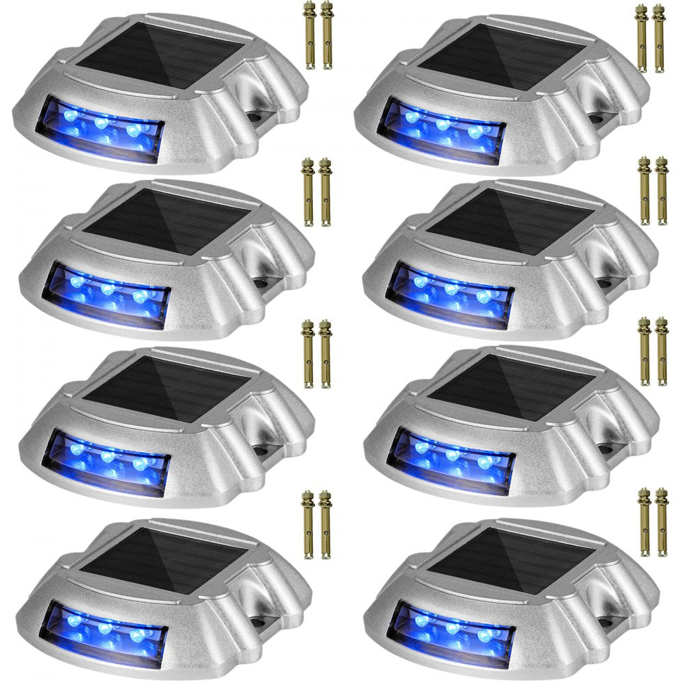 VEVOR Driveway Lights 8-Pack, Solar Driveway Lights with Switch Button, Solar Deck Lights Waterproof, Wireless Dock Lights 6 LEDs for Path Warning Garden Walkway Sidewalk Steps, LED Bright Blue 
