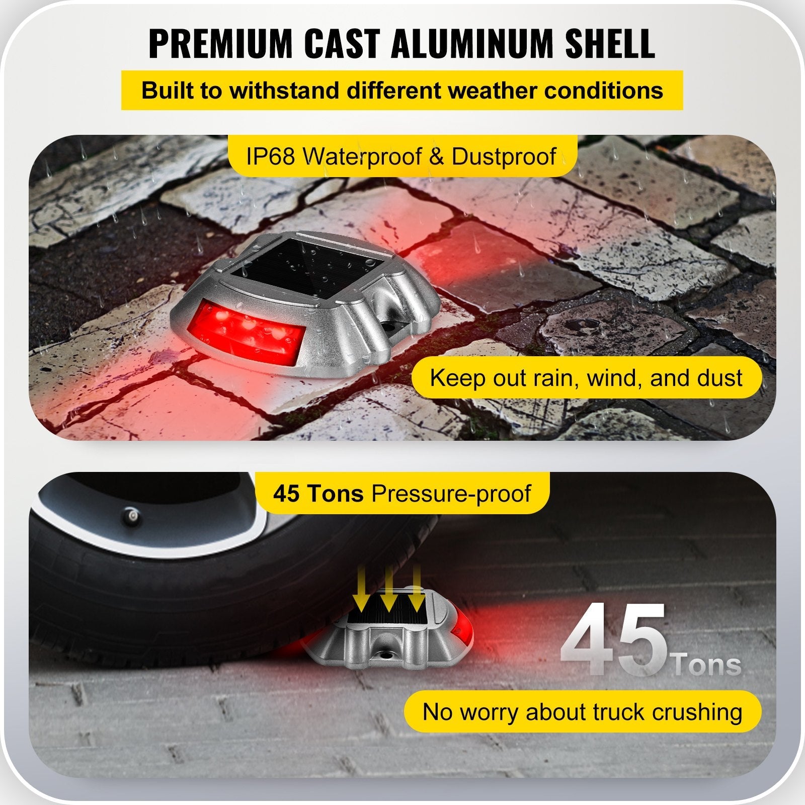 Vevor Driveway Lights, 8-Pack Solar Driveway Lights with Switch Button, Solar Deck Lights Waterproof, Wireless Dock Lights 6 LEDs for Path Warning Garden Walkway Sidewalk Steps, LED Bright Red 