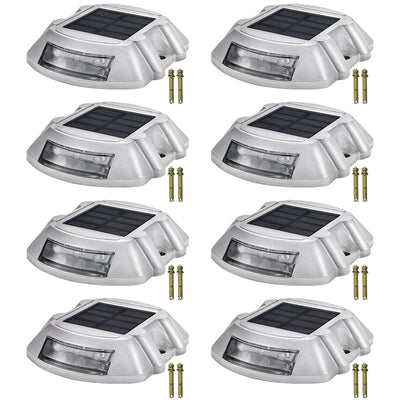 VEVOR Driveway Lights Solar Driveway Lights with Screw Solar Deck Lights Outdoor Waterproof Wireless Dock Lights 6 LEDs for Path Warning Garden Walkway Sidewalk Steps (White, 8-Pack) 