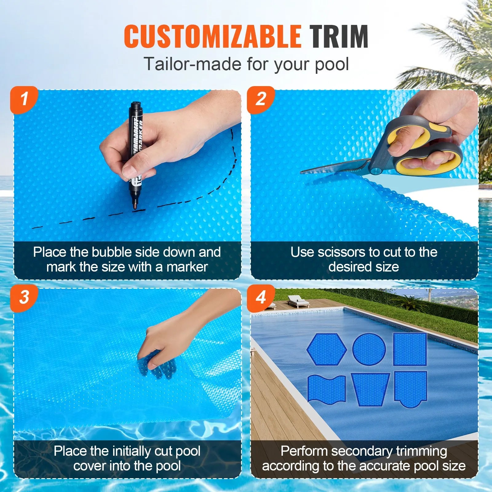 VEVOR Solar Pool Cover, 24 x 12 ft Rectangle Solar Blanket for Pools, Inground Above Ground Swimming Pool Solar Cover, 12 mil Solar Covers Blue