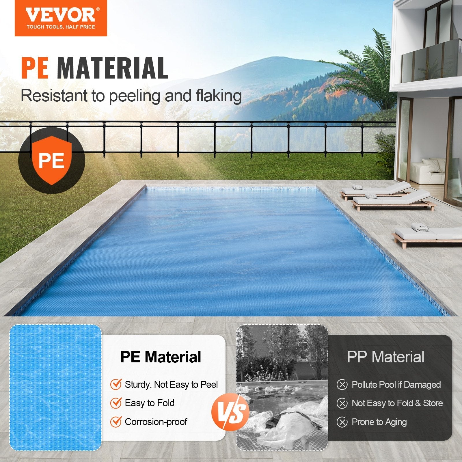 VEVOR Solar Pool Cover, 32 x 16 ft Rectangle Solar Blanket for Pools, Inground Above Ground Swimming Pool Solar Cover, 16 mil Solar Covers Blue 