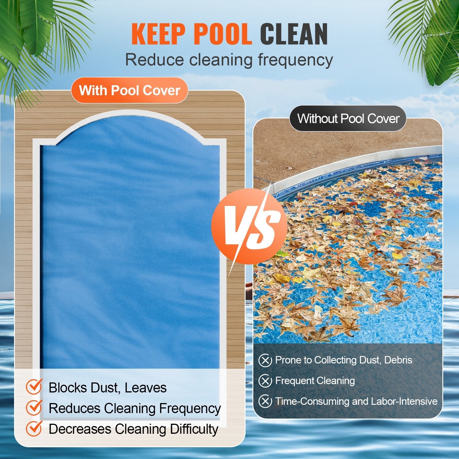 VEVOR Solar Pool Cover, 32 x 16 ft Rectangle Solar Blanket for Pools, Inground Above Ground Swimming Pool Solar Cover, 16 mil Solar Covers Blue 